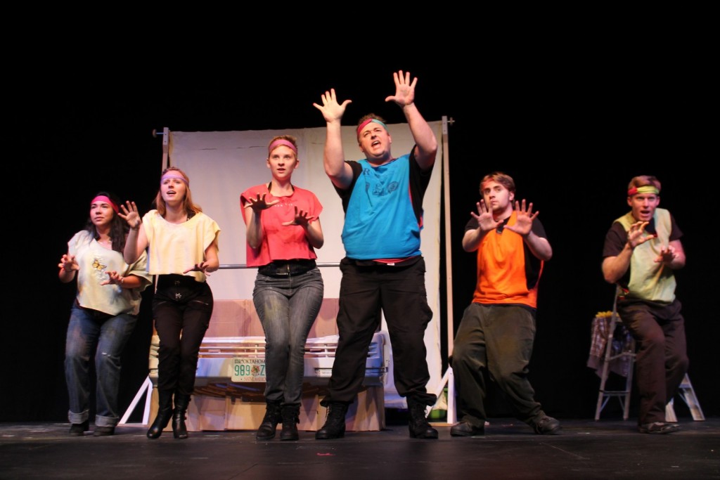 Actors David Brown and Sydney Boornbos rehersing act one of "Mr. Burns'.