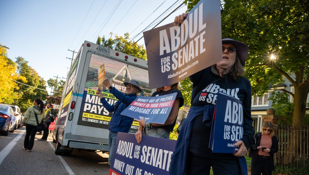 Supporters Crowd the street outside of the Senatorial Debate Prior to its Start