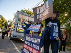 Supporters Crowd the street outside of the Senatorial Debate Prior to its Start