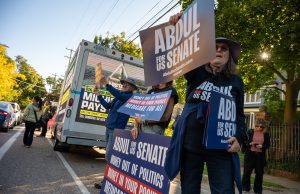 Supporters Crowd the street outside of the Senatorial Debate Prior to its Start
